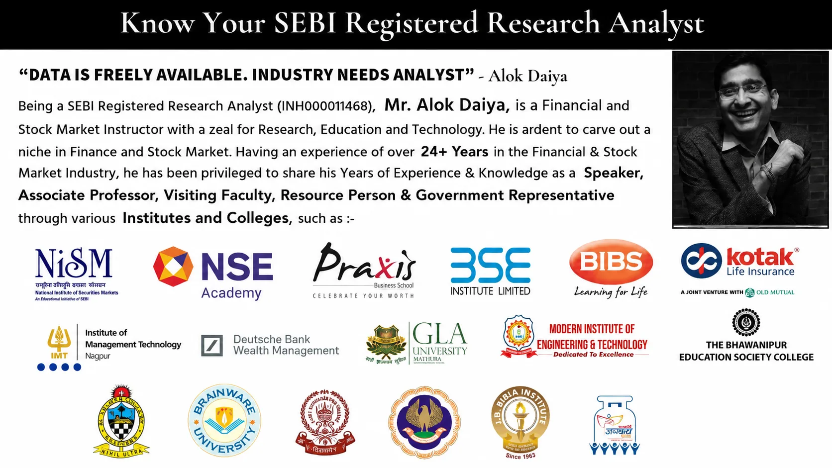 Know Your SEBI Registered Research Analyst Credentials and Affiliations